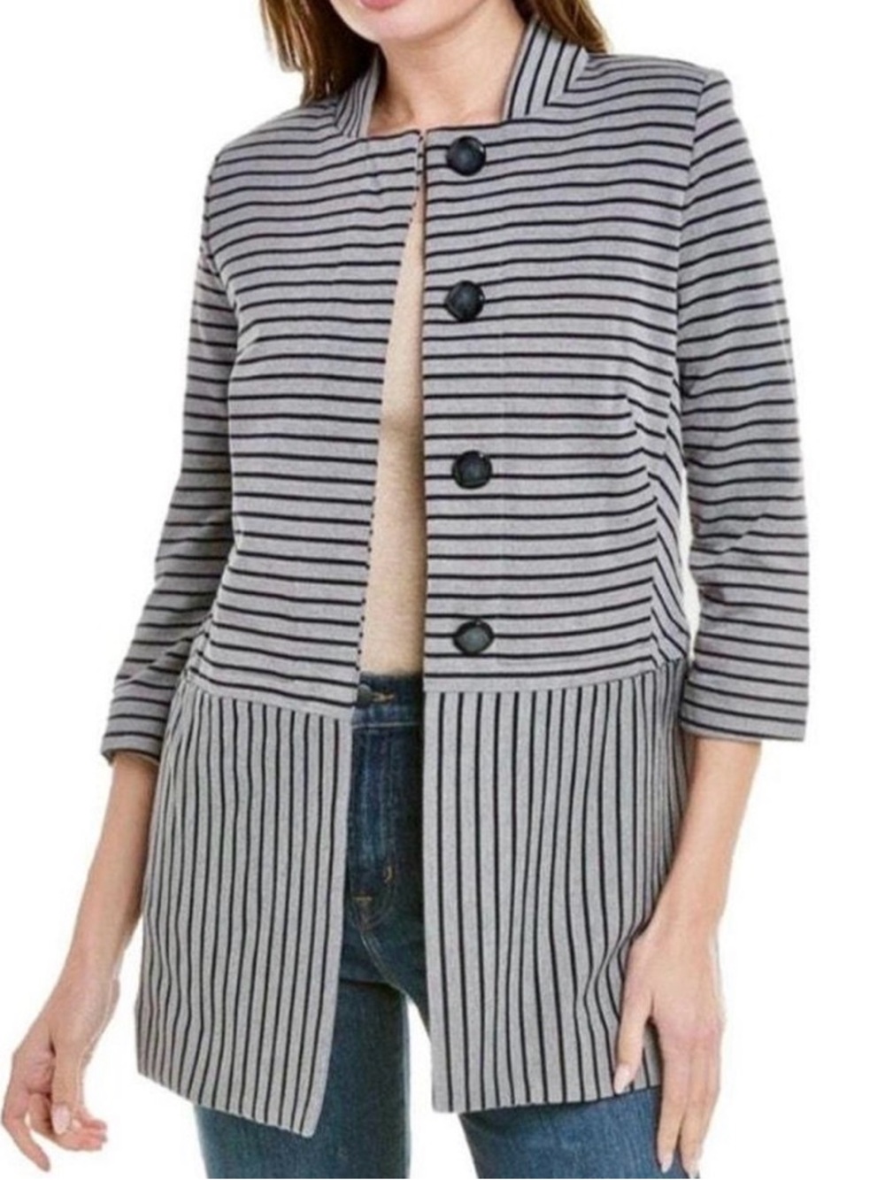 Cabi Gray & Black Striped Light Car Coat Sz S